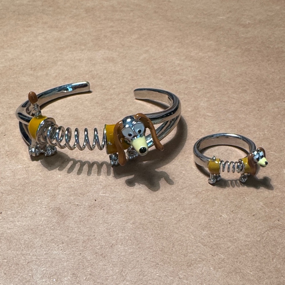 Disney Slinky Dog Silver & Enamel Bracelet and Ring Set